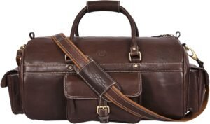 Full Grain Leather Travel Duffle Barrel Bag With Adjustable Straps